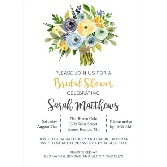 Yellow and Blue Roses Bouquet Invitations